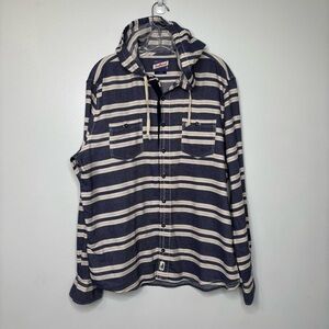 Johnnie-O Surflannel Hull Hooded Button Down Shirt Jacket Twilight L Blue